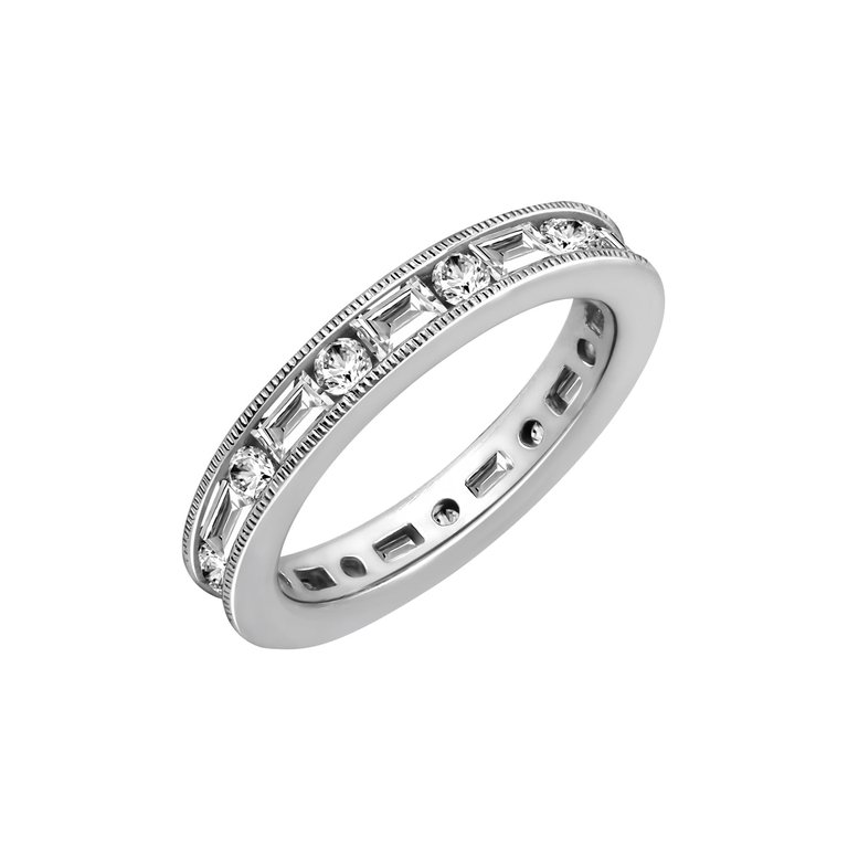 Baguette & Round Cut Eternity Ring - Silver