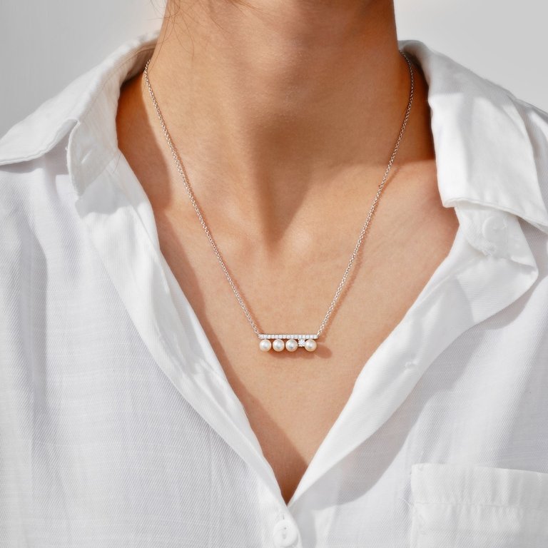 Bar Pearl Pendant Necklace - Silver