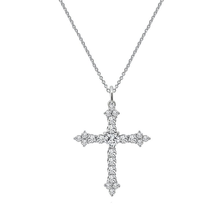 Cross & Heart Pendant Necklace - Silver