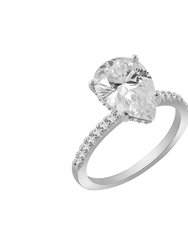 Cubic Zirconia Pear Cut Engagement Ring - Silver