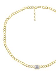 Curb Chain Solo Emerald Necklace - Yellow Gold
