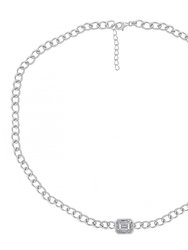 Curb Chain Solo Emerald Necklace - Platinum