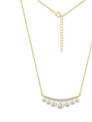 Curve Bar Pearl Pendant Necklace - Gold