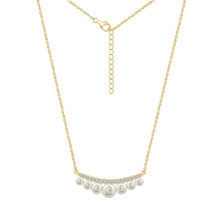 Curve Bar Pearl Pendant Necklace - Gold