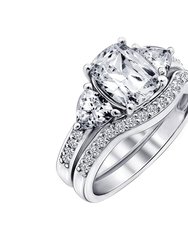 Cushion Emerald Cut Bridal Ring Set - Silver