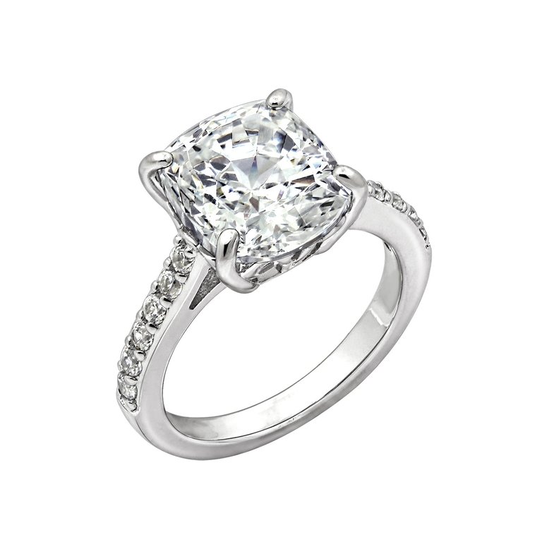 Cushion Emerald Cut Solitaire Ring - Silver