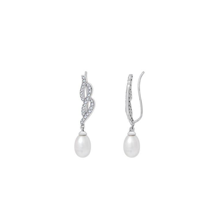Drop Pearl Crawler Earrings - Silver