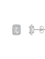 Emerald Cut Halo Stud Earrings - Platinum