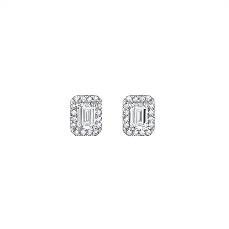 Emerald Cut Halo Stud Earrings