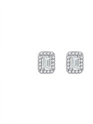 Emerald Cut Halo Stud Earrings