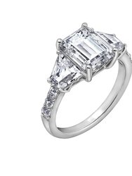 Emerald Cut With Trapeze Side Stone Cocktail Ring - Platinum