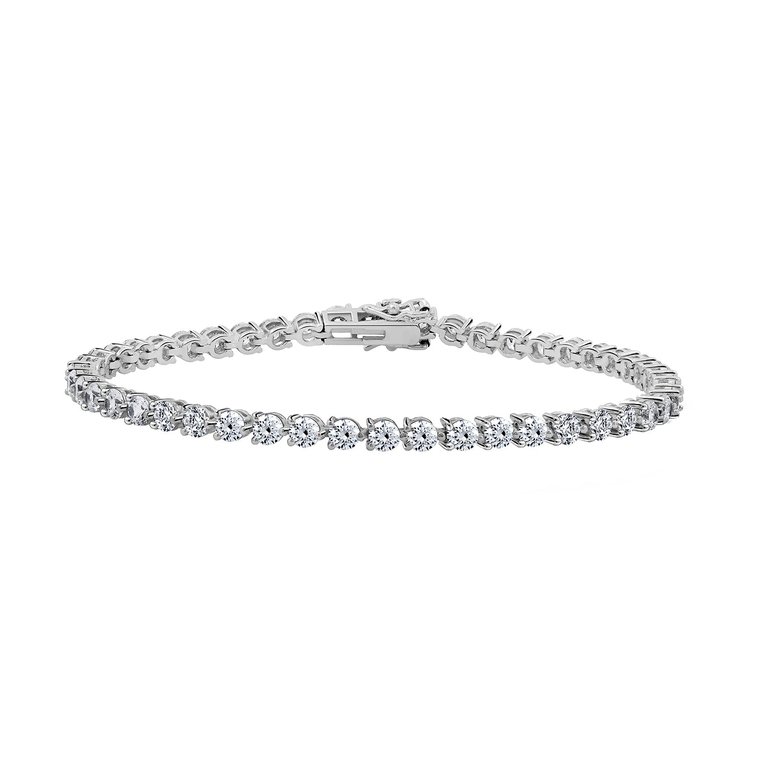 Minimal 3.5mm Round Cut Tennis Bracelet - Rhodium