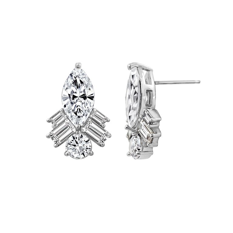 Multi-Shape Drop Stud Earrings - White