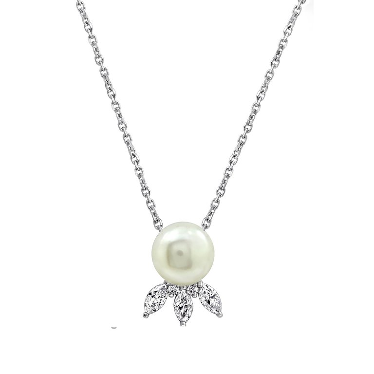 Ocean Gift Pearl With CZ Accents Necklace - Clear