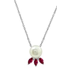 Ocean Gift Pearl With CZ Accents Necklace - Ruby