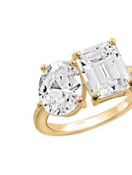 Oval And Emerald Cut Double Stone Ring - Yellow Gold