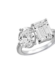 Oval And Emerald Cut Double Stone Ring - White