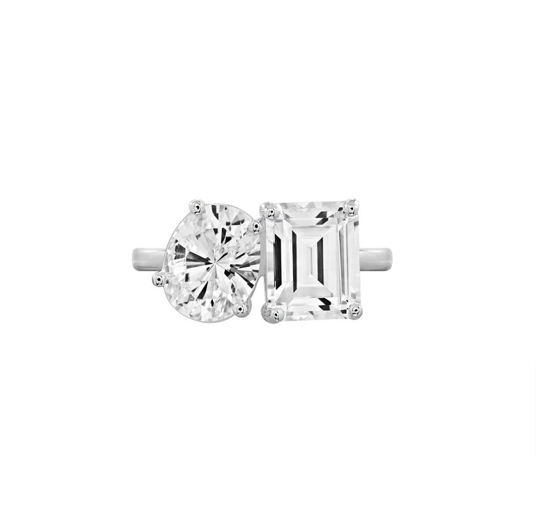 Oval And Emerald Cut Double Stone Ring