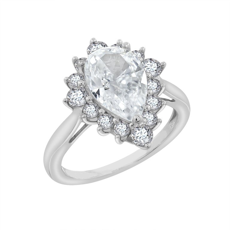 Pear CZ Halo Ring - Platinum