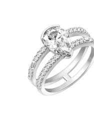 Pear CZ Split Shrank Ring - Platinum