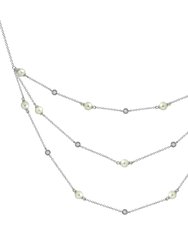 Pearl Layer Station Necklace - Platinum