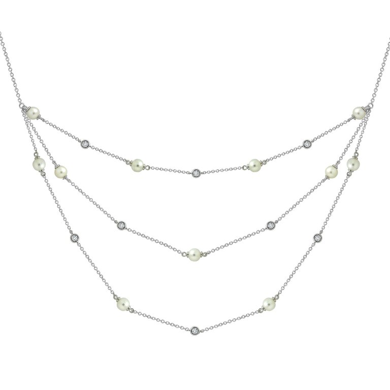 Pearl Layer Station Necklace - Platinum