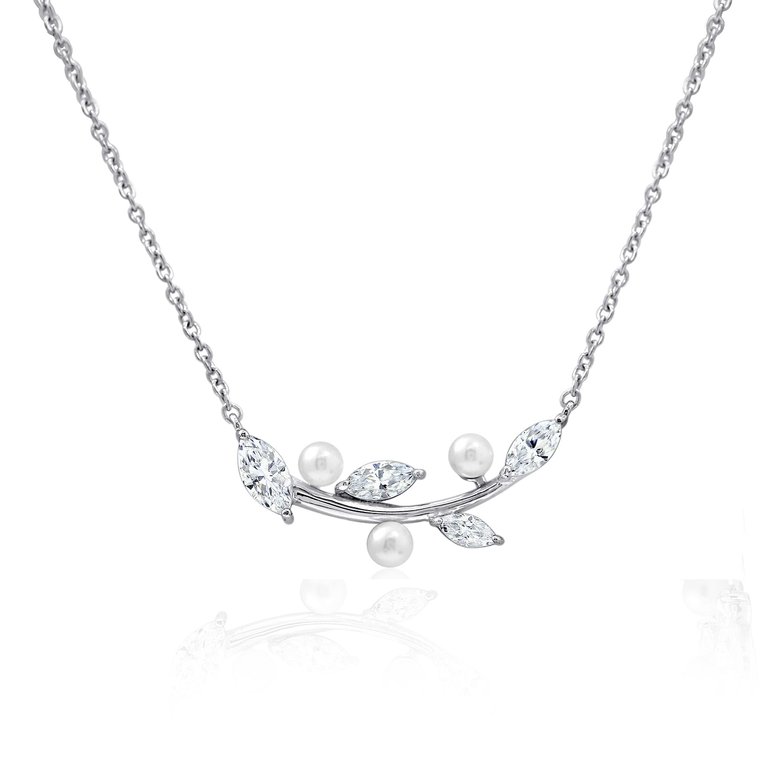 Pearl Little Leaf Twigs Necklace - Platinum