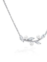 Pearl Little Leaf Twigs Necklace - Platinum