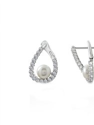 Pearl Omega Hoop Earrings - Platinum