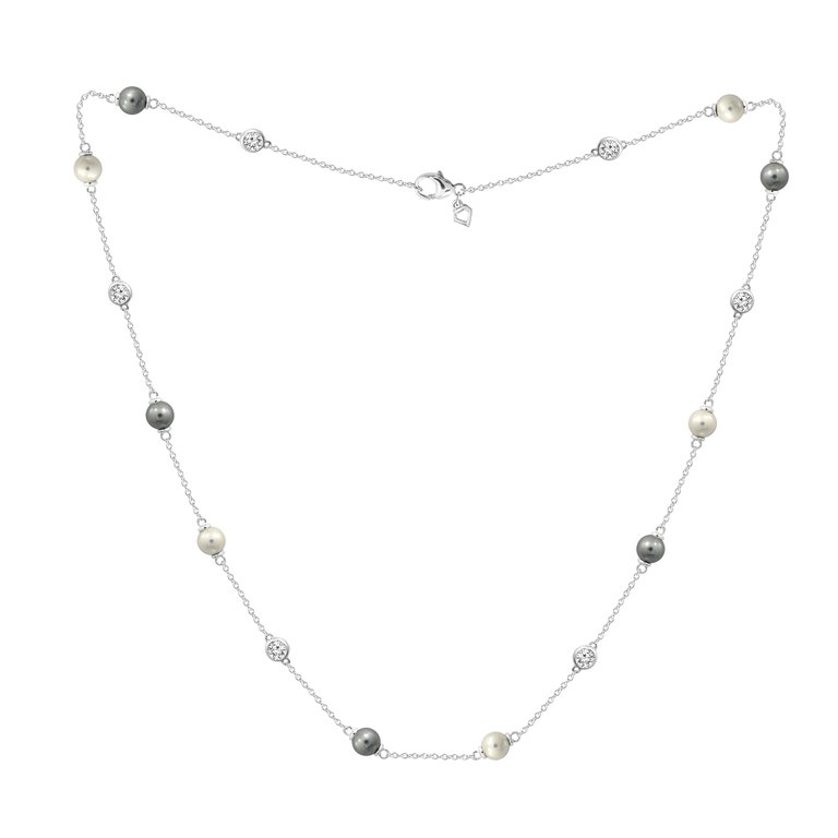 Pearl Station Necklace - Platinum