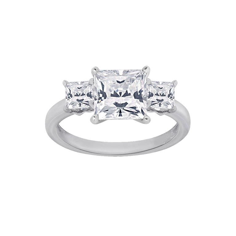 Princess 3-Stone Ring - Rhodium