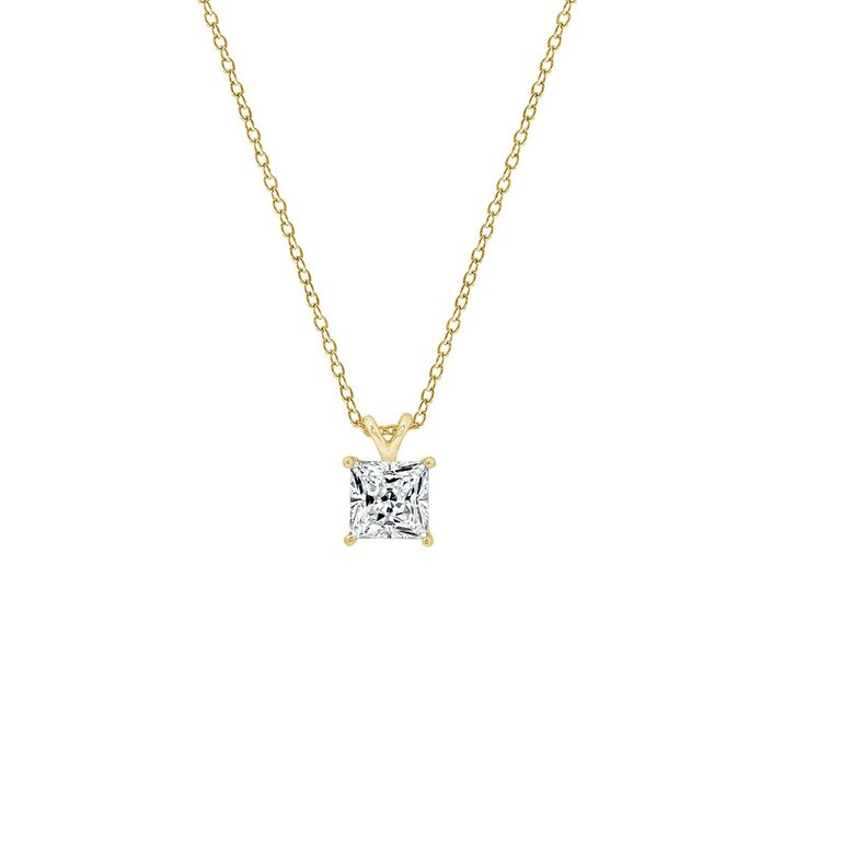 Princess Solitaire Pendant Necklace - Gold