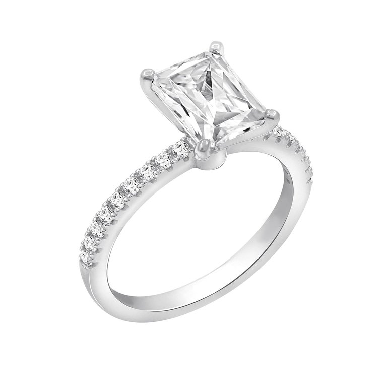 Radiant Emerald Cut Solitaire Ring - Siilver