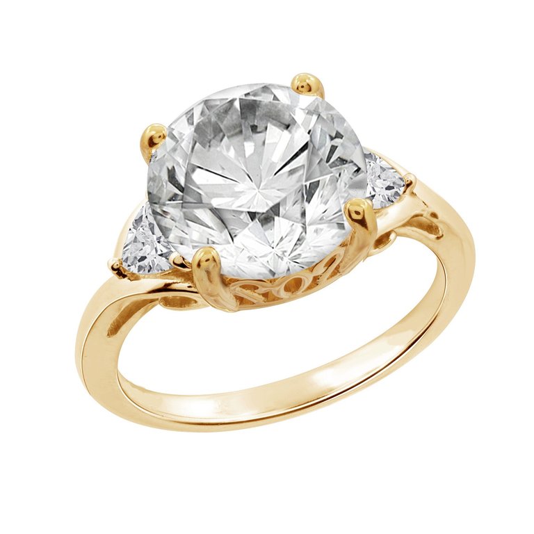 Round CZ Engagement Ring - Yellow Gold