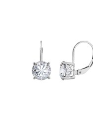 Round Solitaire Earrings With Leverback - Rhodium