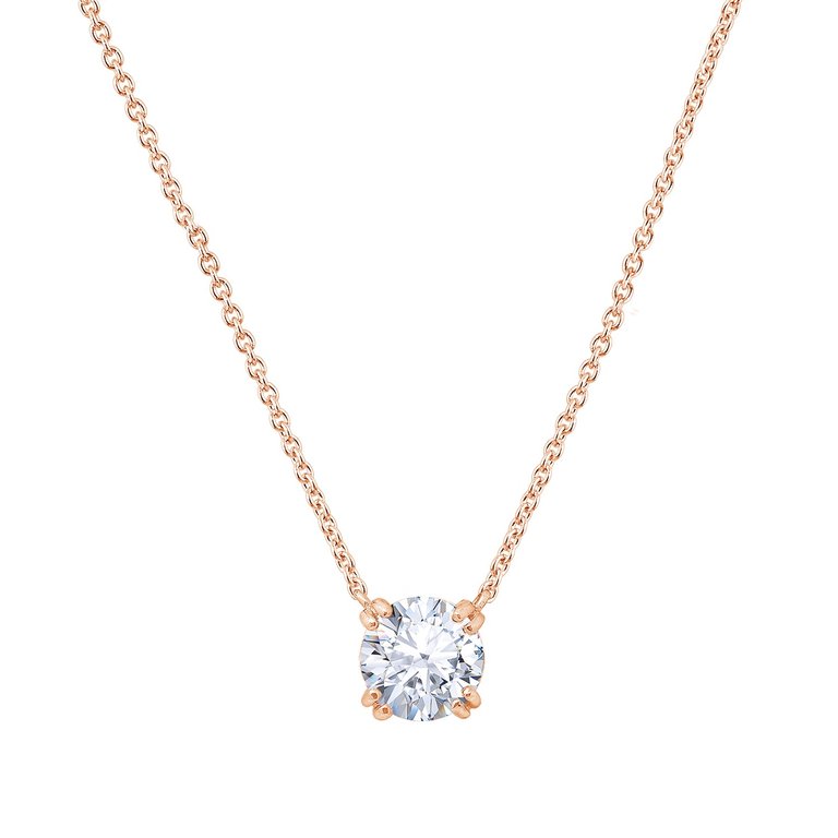 Round Solitaire Pendant Necklace - Rose Gold