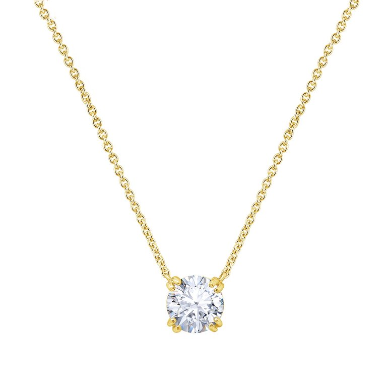 Round Solitaire Pendant Necklace - Gold