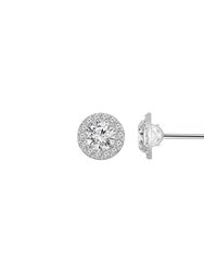 Solid Gold Halo Stud Earrings - White Gold