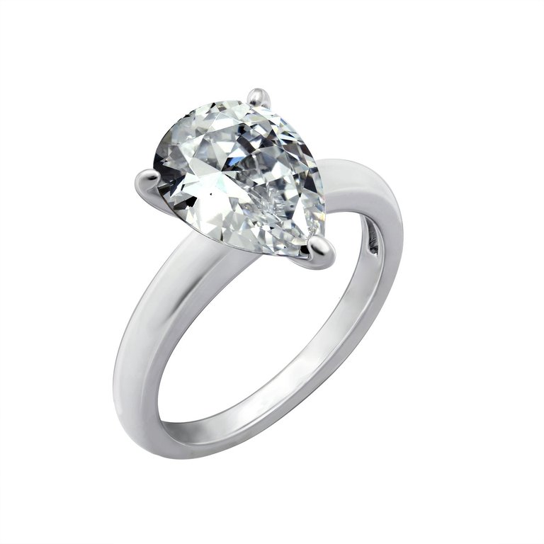 Solitaire Pear Cocktail Ring - Silver