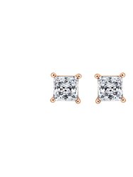 Solitaire Princess Stud Earrings - Rose Gold