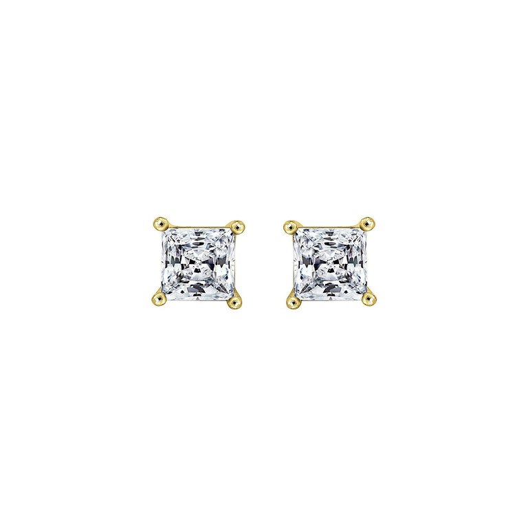 Solitaire Princess Stud Earrings - Yellow Gold