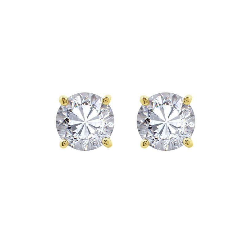 Solitaire Round Stud Earrings - Yellow Gold