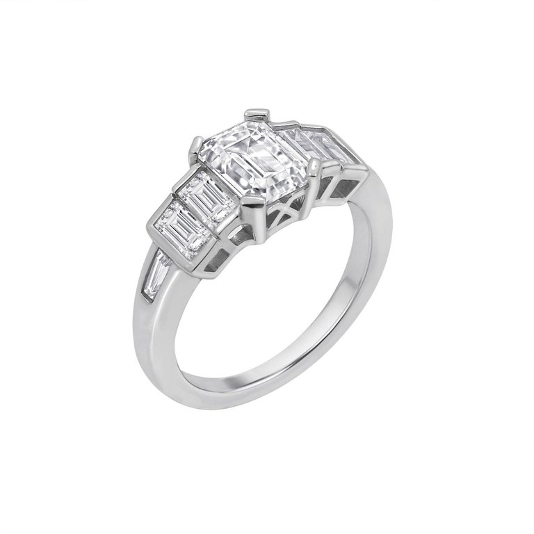 Tapered Emerald Cut Baguette Ring - Silver
