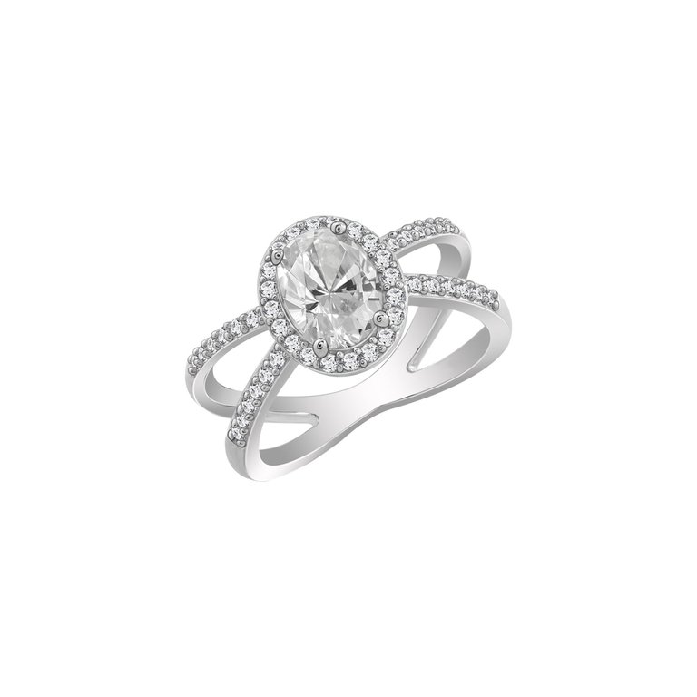 X Split Shank Solitaire Ring - Silver
