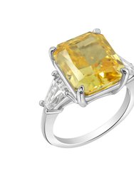 Yellow Emerald And Trapeze Cut Engagement Ring