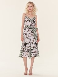 Ciella Silk Midi Dress - Caribbean Floral Lavender Fog