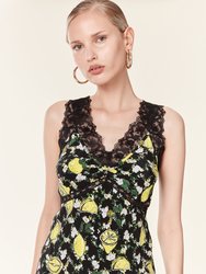 Issey Lace Trim Silk Slip Dress