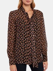 Lanie Silk Metallic Tie Neck Blouse