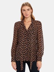 Lanie Silk Metallic Tie Neck Blouse