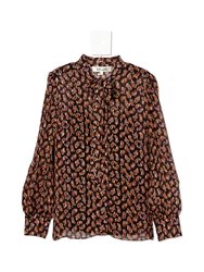 Lanie Silk Metallic Tie Neck Blouse